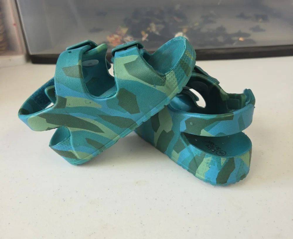 Kids Camouflage Aqua Green Sandals